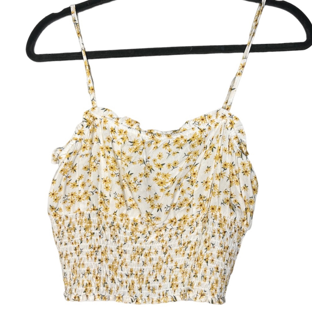 American Eagle white and yellow Floral cropped tank top